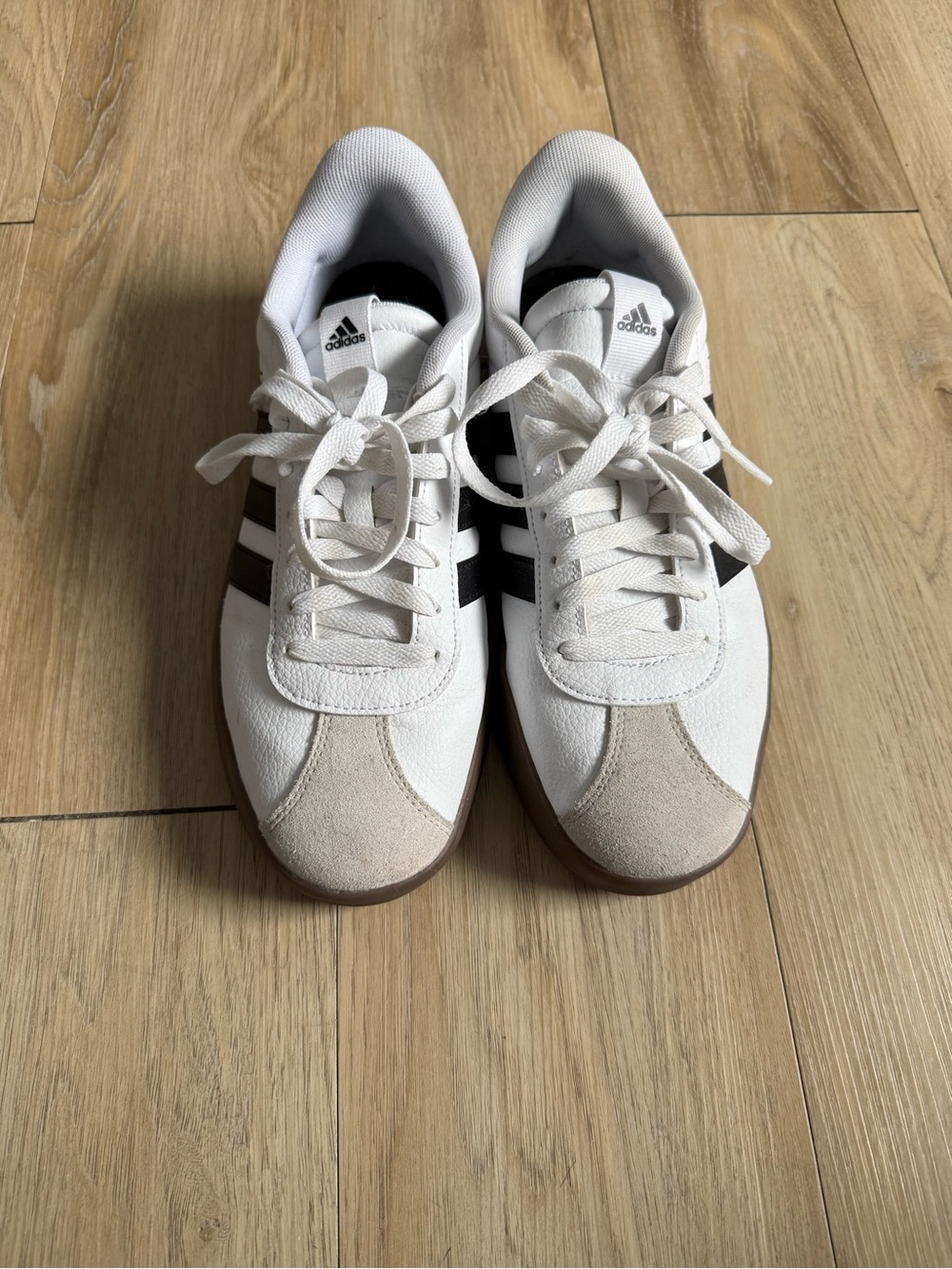 adidas White and Black Retro Low-Top Sneakers with Gum Sole